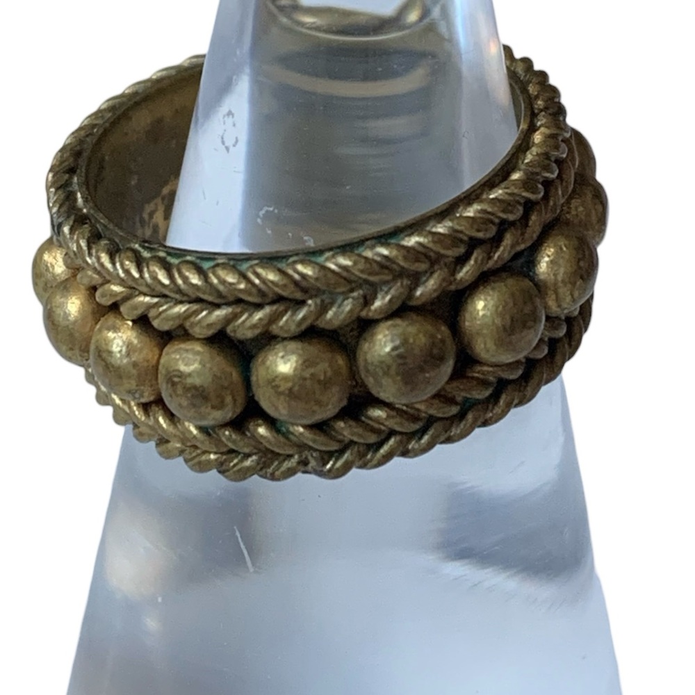 Vintage 1970’s Ancient Roman Pompeii Style Mens Brass Ring Jewelry Beaded Rope